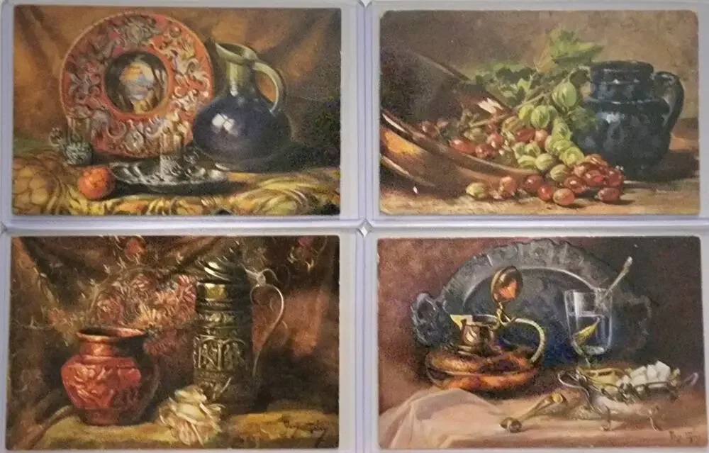 Lot Of Four Vintage Antique Postcards Decanters